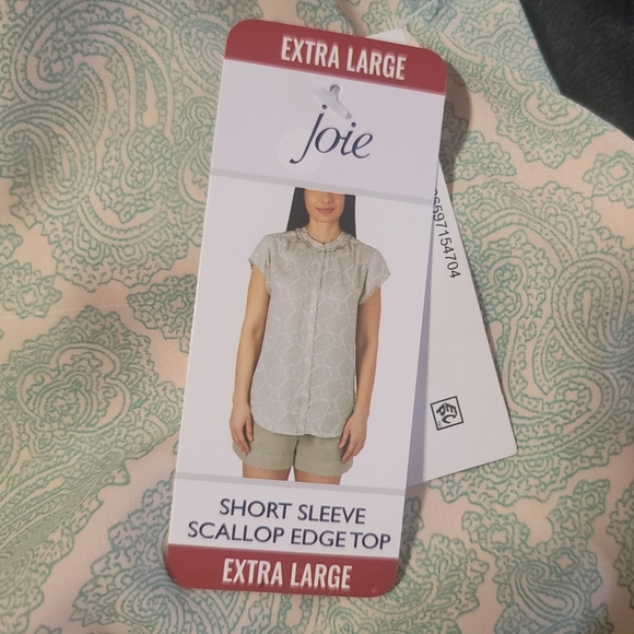Joie Short Sleeve Scallped Edge Top w/ Paisley Stamp Print - XL - NWT - Picture 10 of 11